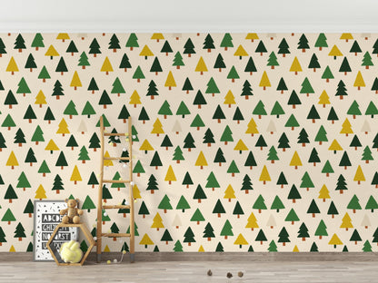 Scandi Pine Tree Wallpaper: Neutral Nursery Peel and Stick Mural