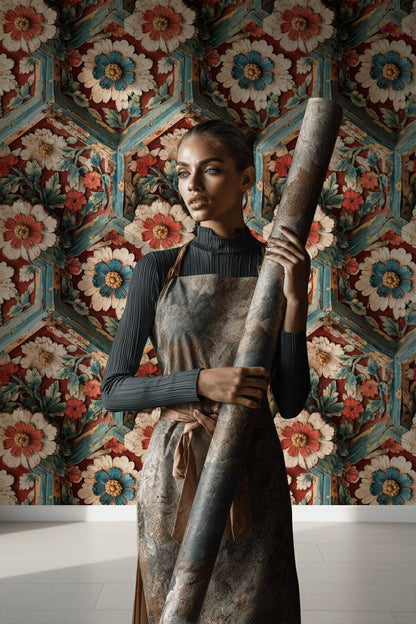 Faux Carved Wood Wallpaper: 3D Floral Peel and Stick Wall Mural