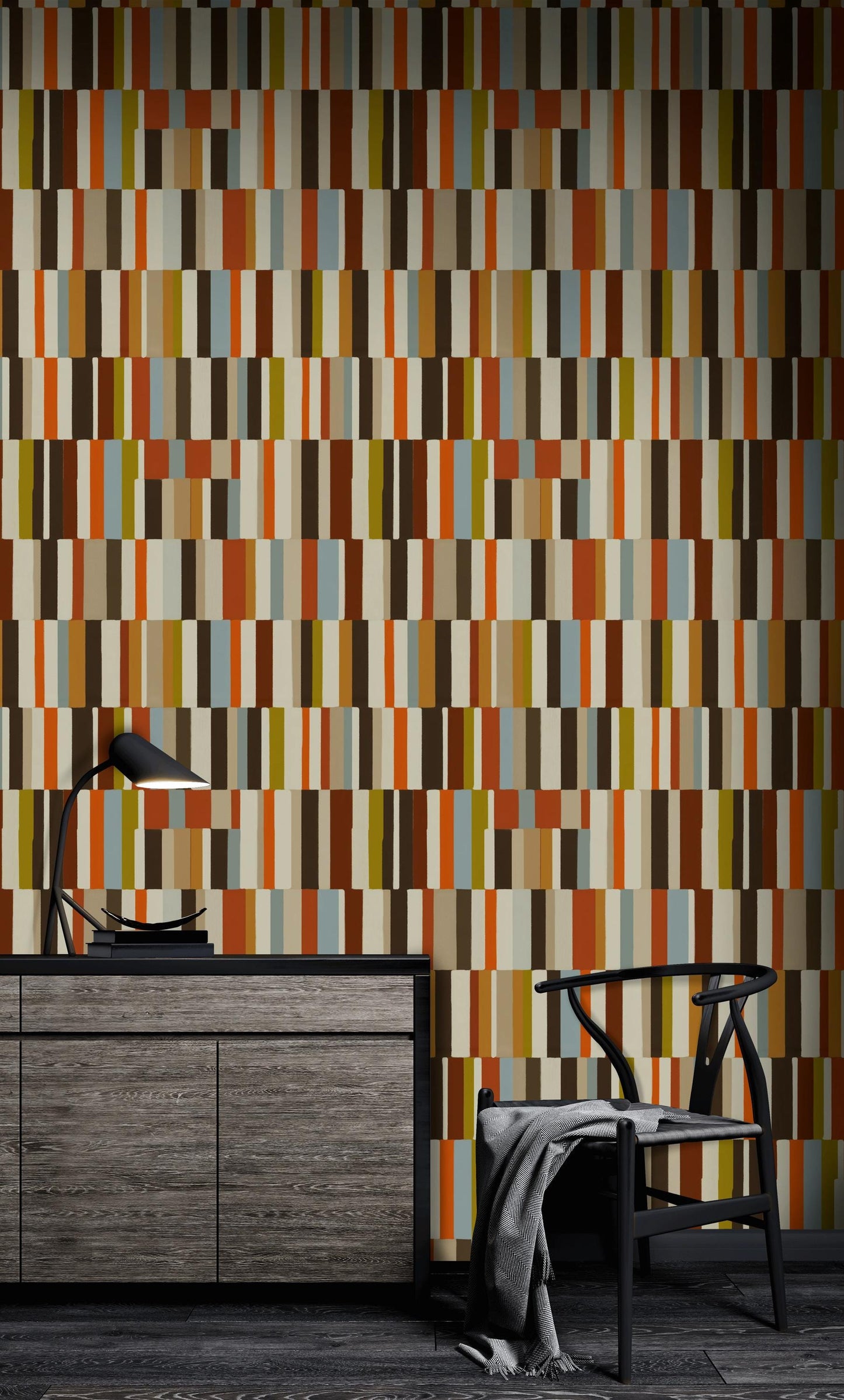 Mid-Century Modern Wallpaper, Retro Color Blocks Vertical Stripe Mural, Peel & Stick or Unpasted Panel