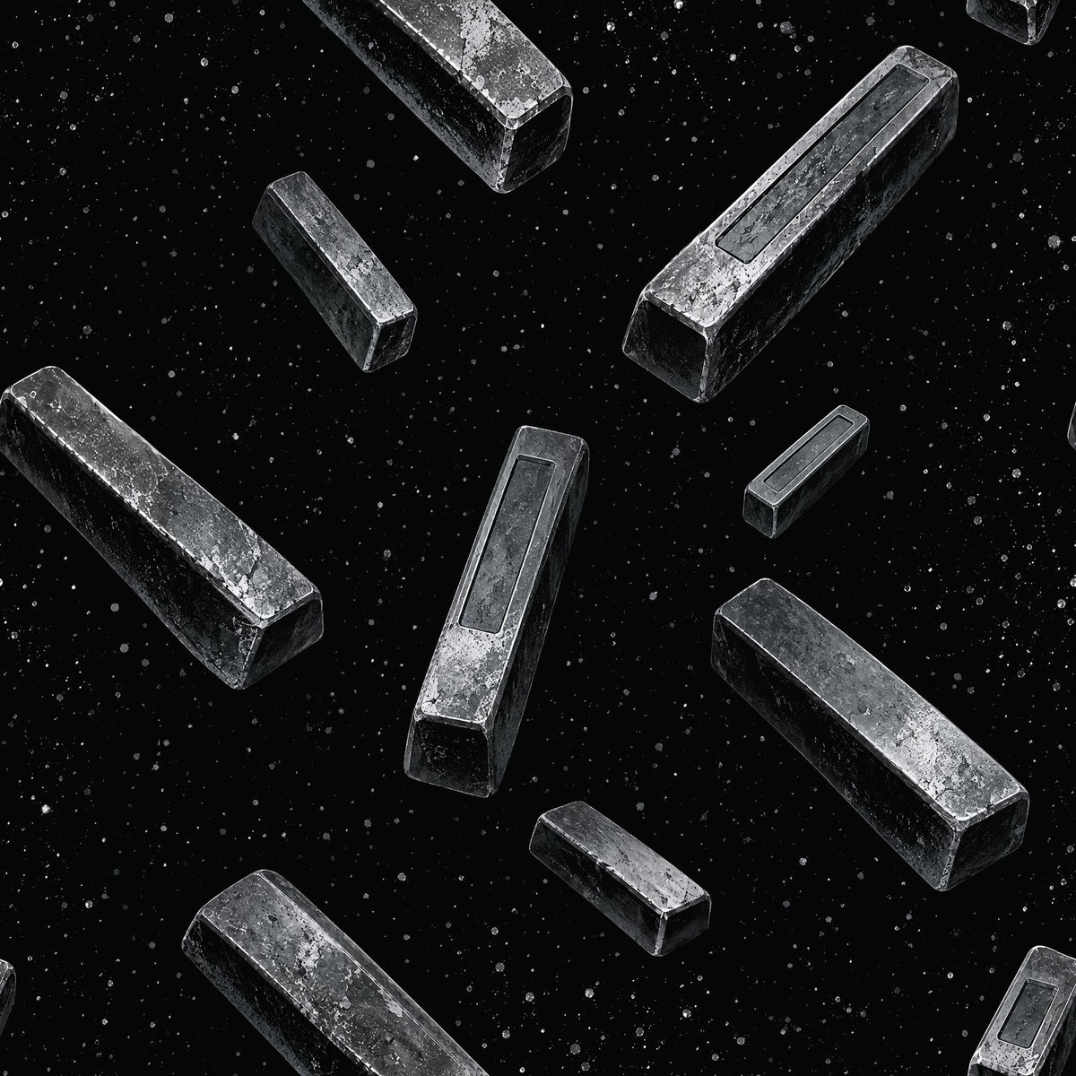 Floating Metallic Blocks Wallpaper Silver Gray On Black