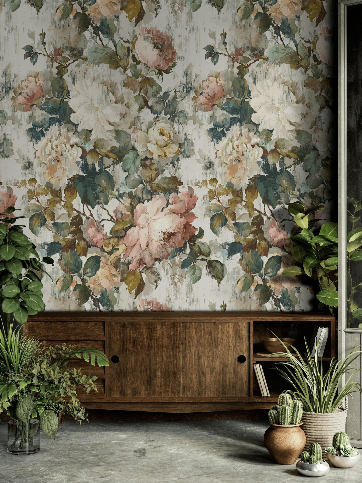 Vintage Floral Rose Wallpaper: Shabby Chic Peel and Stick Wall Mural