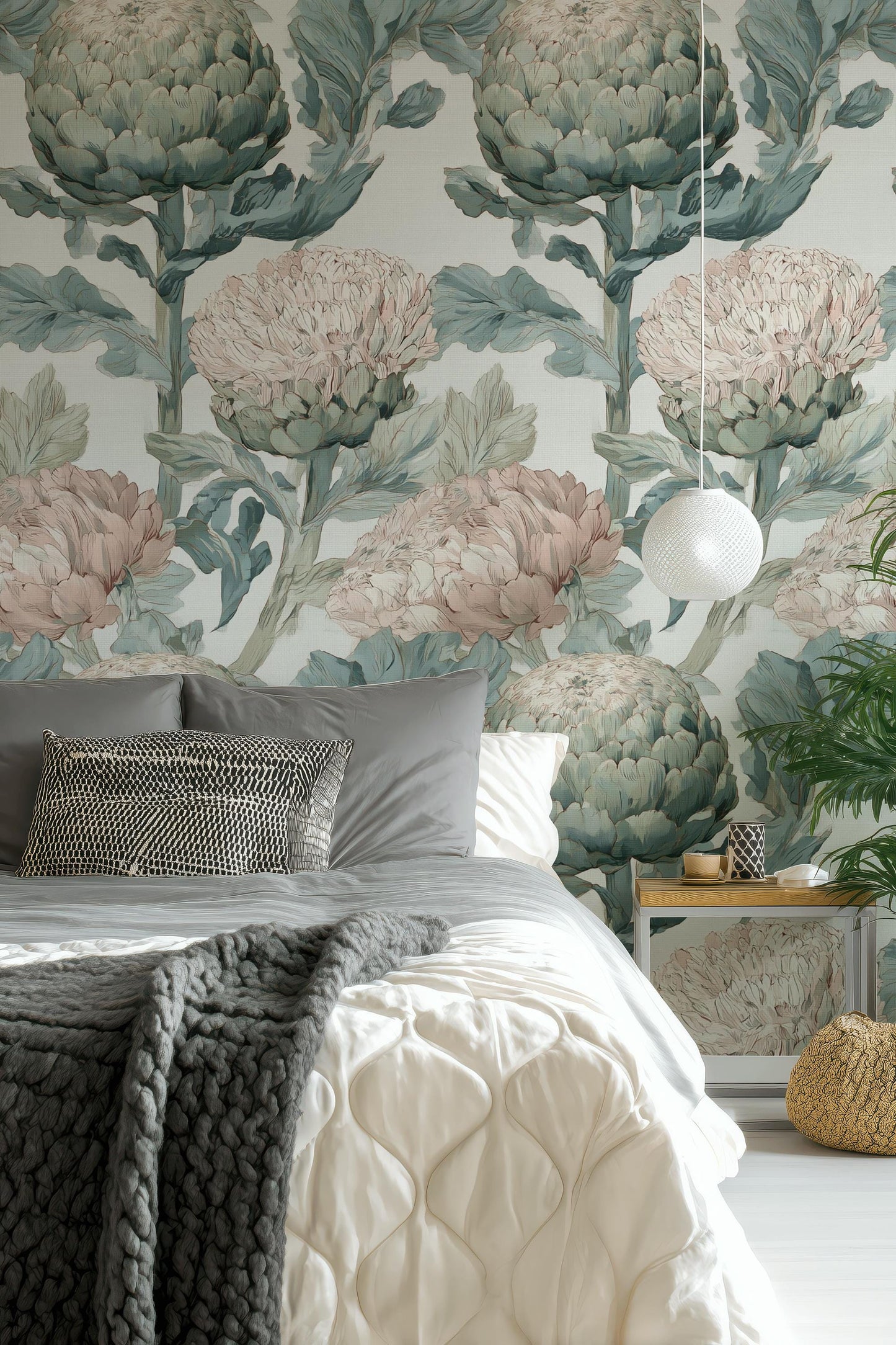 Vintage Botanical Peel and Stick Wallpaper: Artichoke Floral Mural