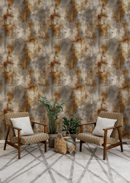 Cracked Terracotta Wallpaper Mural | Distressed Rustic Plaster Texture | Industrial Peel and Stick Wall Decor
