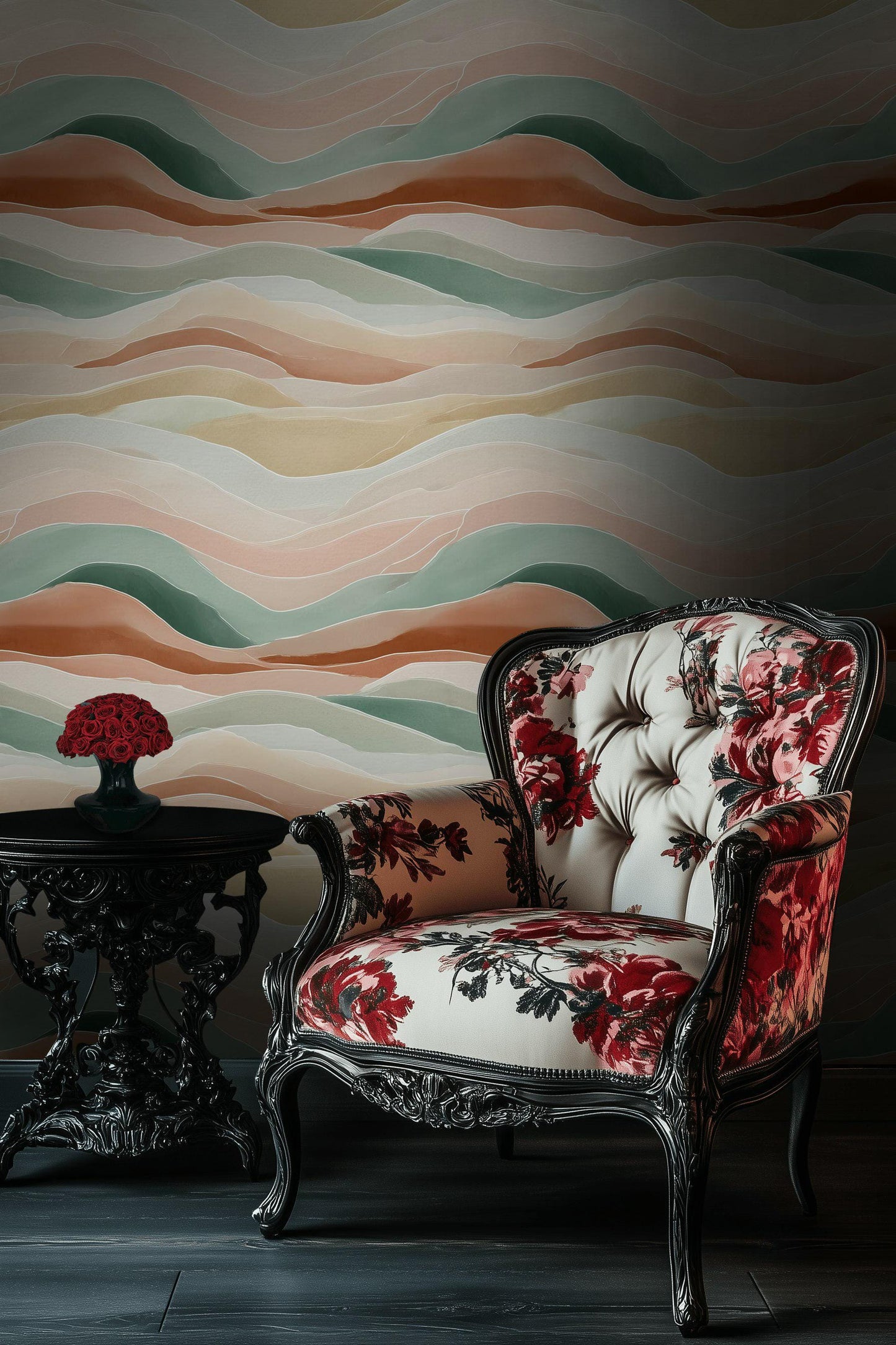 Pastel Abstract Waves Peel and Stick Wallpaper: Boho Minimalist Wall Mural