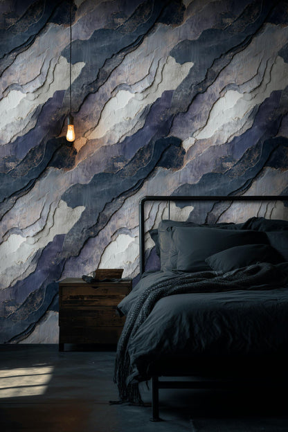 Navy Blue Stone Texture Wallpaper: Layered Abstract Peel and Stick Wall Mural