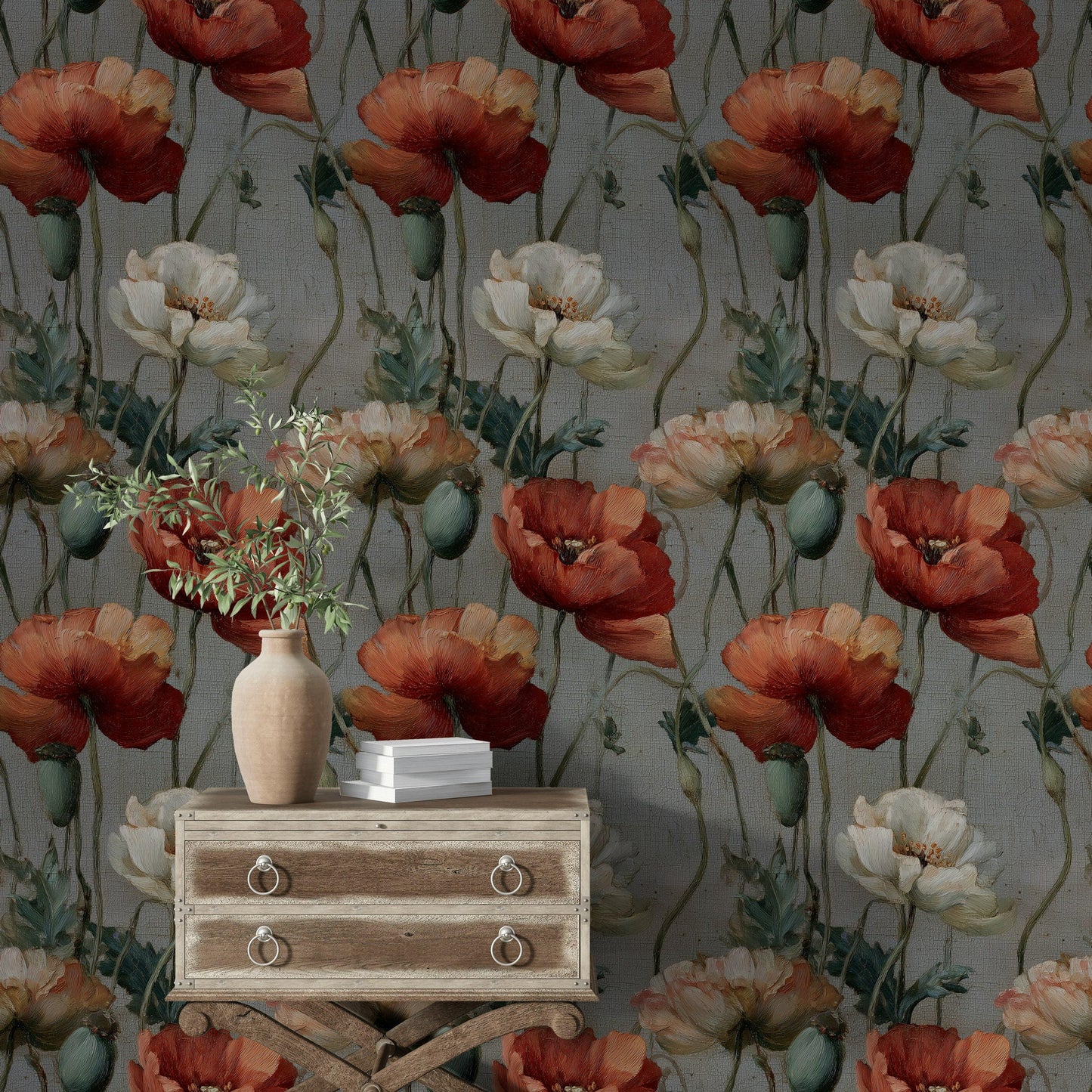 Dutch Floral Wallpaper: Vintage Oil Painting Mural, Dark Academia Peel and Stick