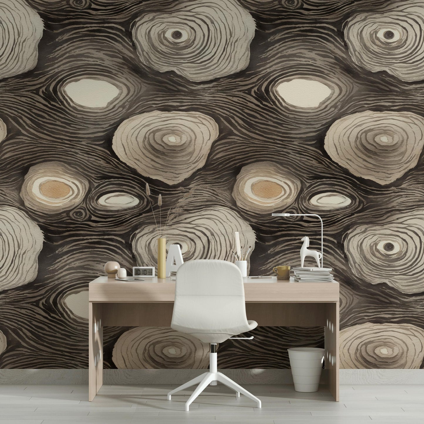 Abstract Tree Rings Wallpaper: Earthy Modern Peel and Stick Wall Mural
