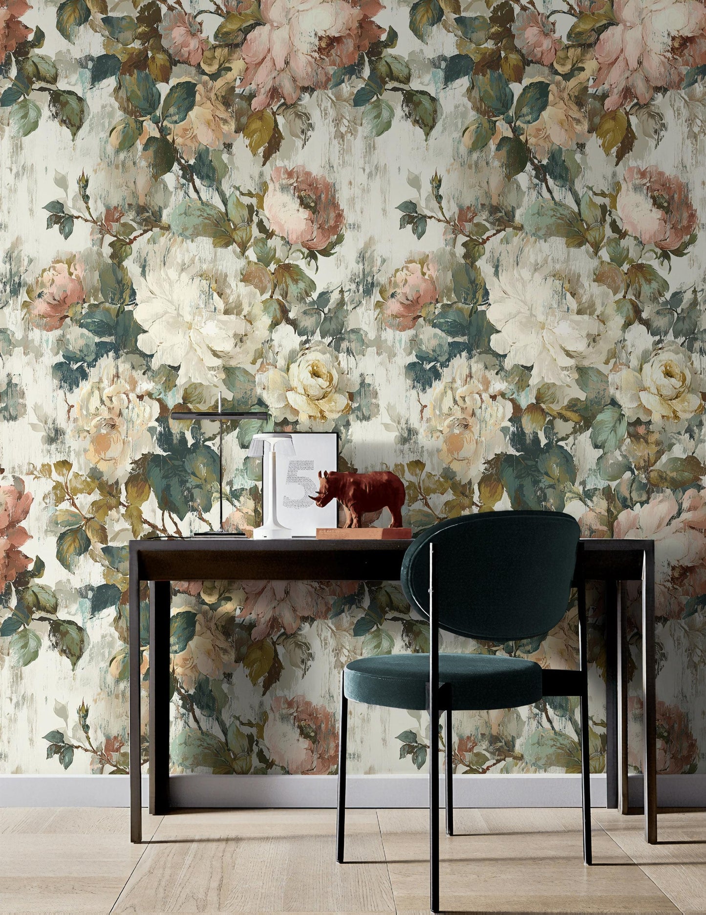 Vintage Floral Rose Wallpaper: Shabby Chic Peel and Stick Wall Mural