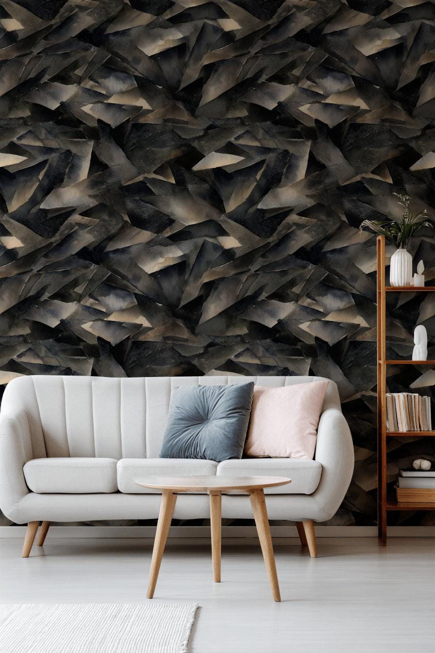 Abstract Broken Glass Wallpaper: Dark Gray Geometric Shard Mural