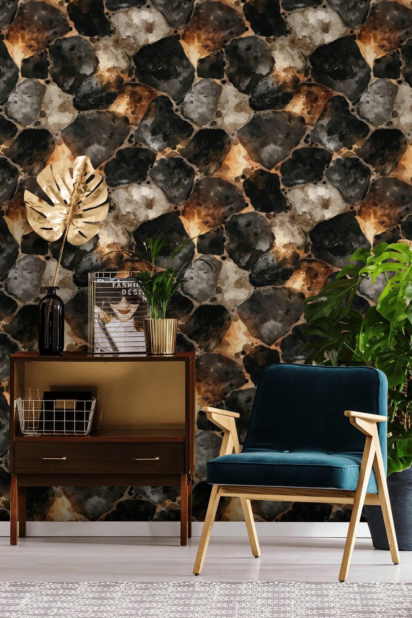 Rustic Faux Stone Wallpaper: Peel and Stick Watercolor Rock Wall Mural