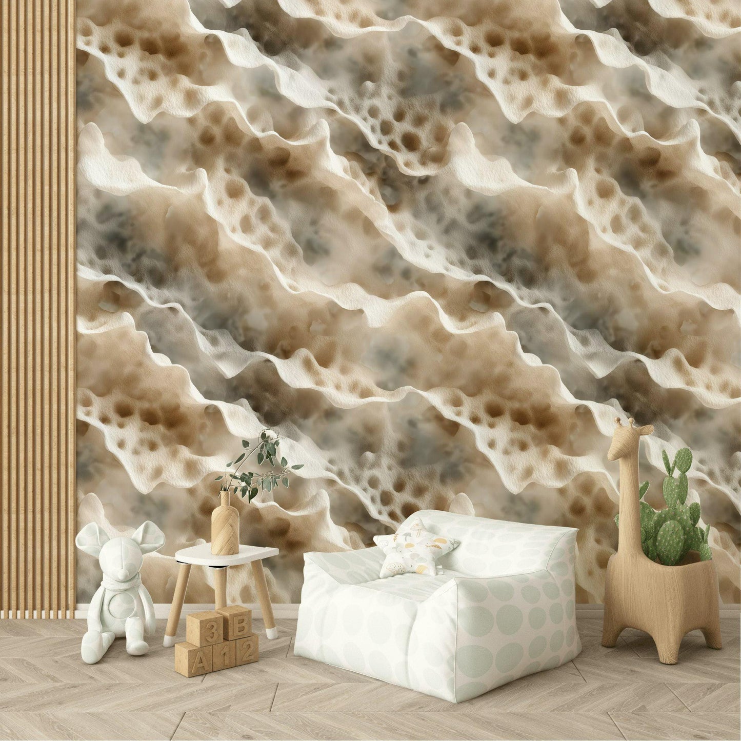 Ocean Wave Texture Wallpaper | Abstract Coral Reef Wall Mural | Coastal Peel and Stick Decor