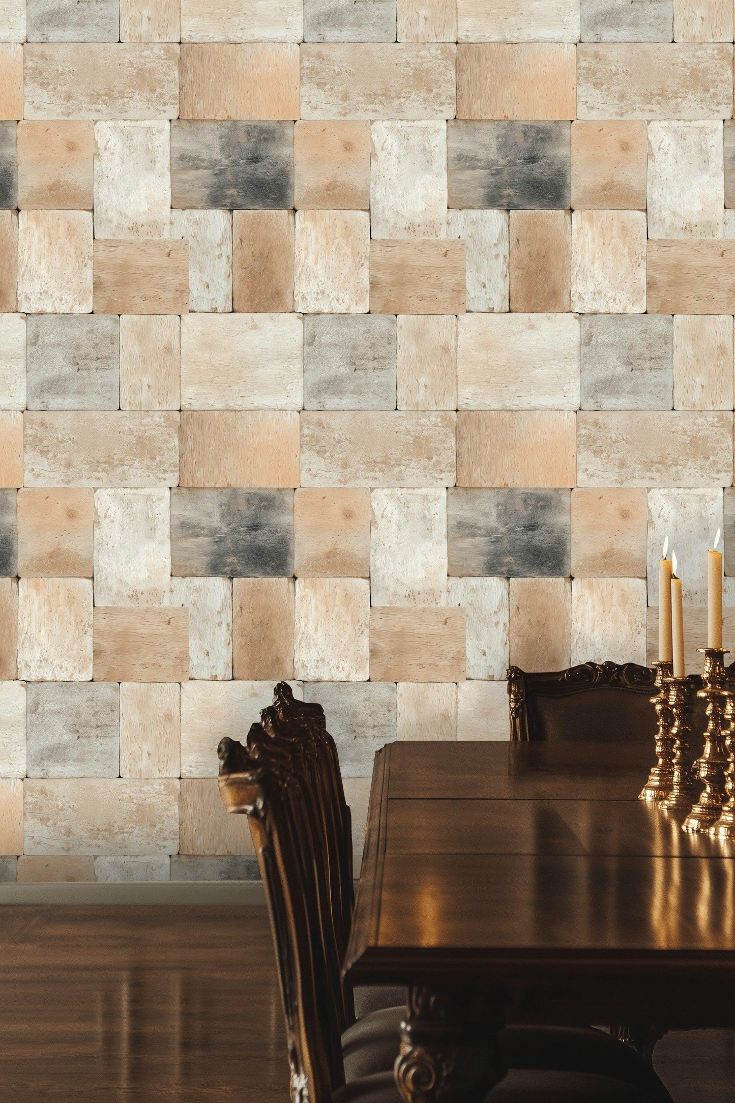 Rustic Brick Peel and Stick Wallpaper: Farmhouse Cabin Wall Mural