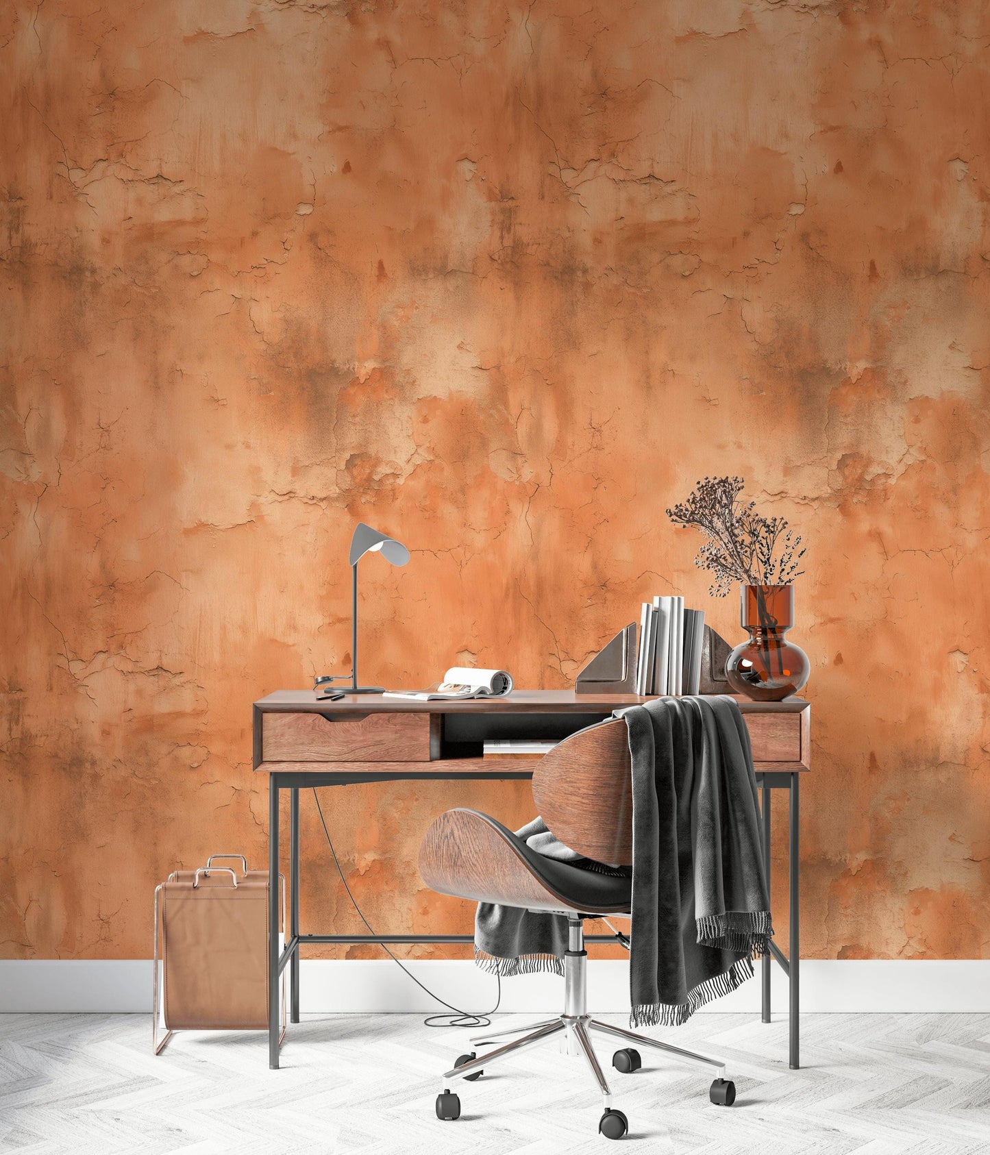 Distressed Terracotta Wallpaper Mural, Rustic Rusty Wall Decor, Industrial Peel and Stick