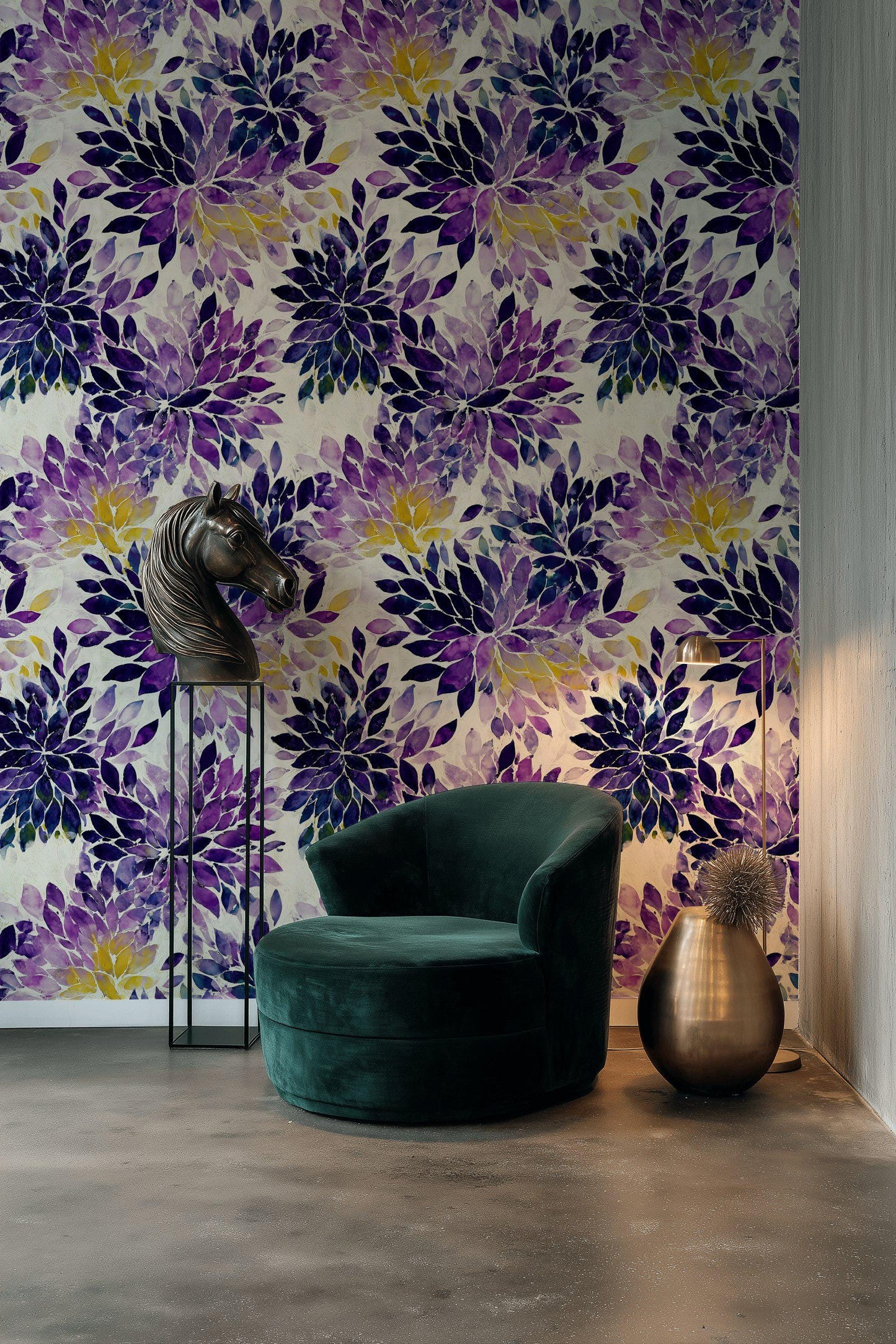 Purple Floral Watercolor Wallpaper: Abstract Peel and Stick Wall Mural