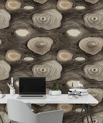 Abstract Tree Rings Wallpaper: Earthy Modern Peel and Stick Wall Mural