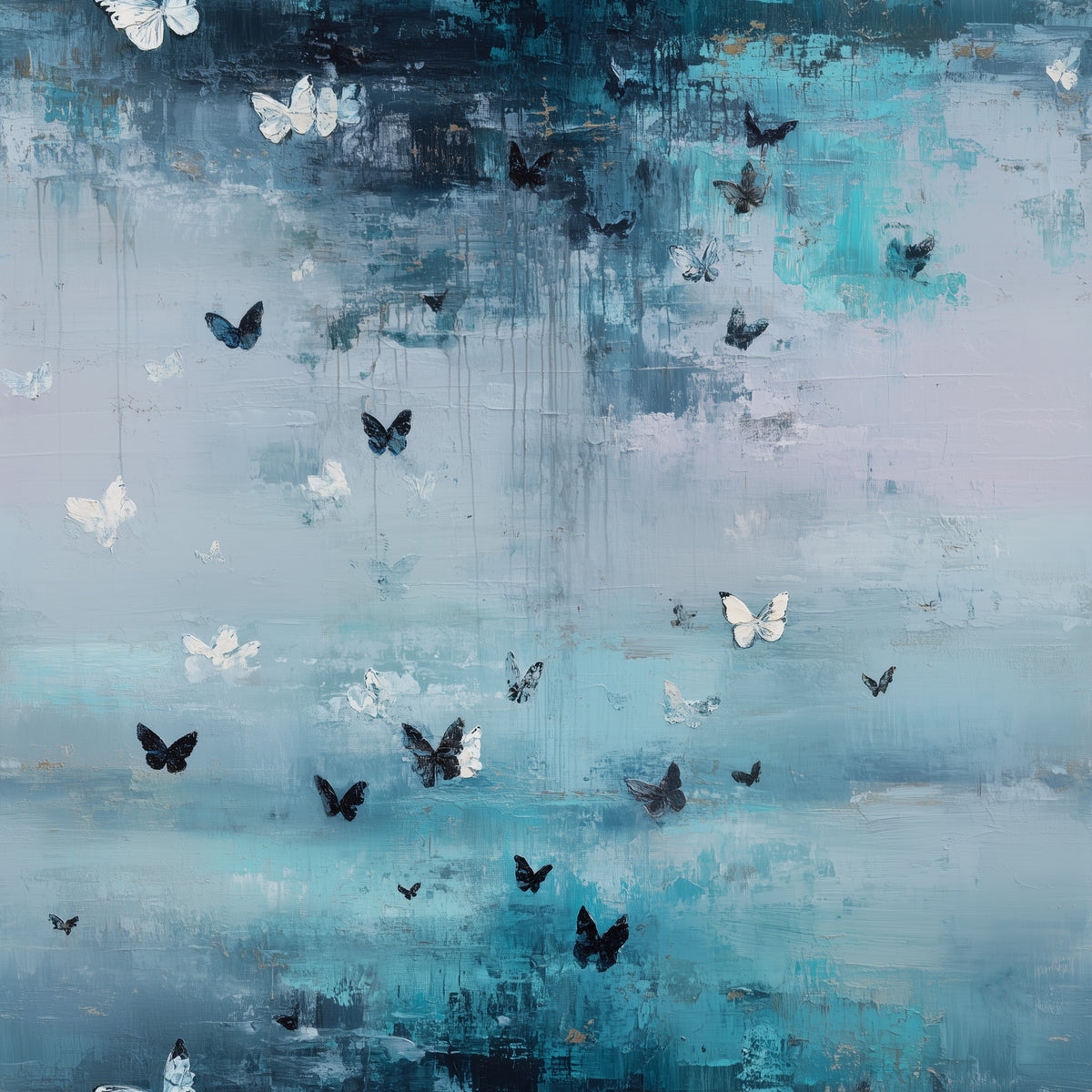 Butterfly Flight Wallpaper in Atmospheric Blue Abstract Layers