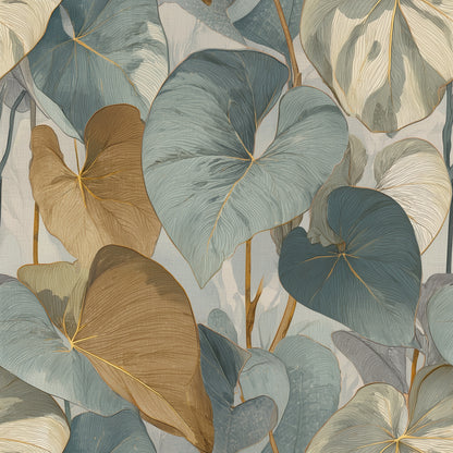 Heart Shaped Leaf Wallpaper in Dusty Teal and Ochre