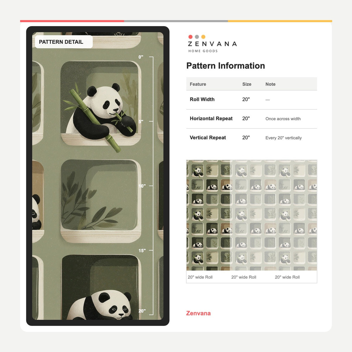 Peekaboo Panda Nursery Wallpaper with Rounded Windows in Muted Green
