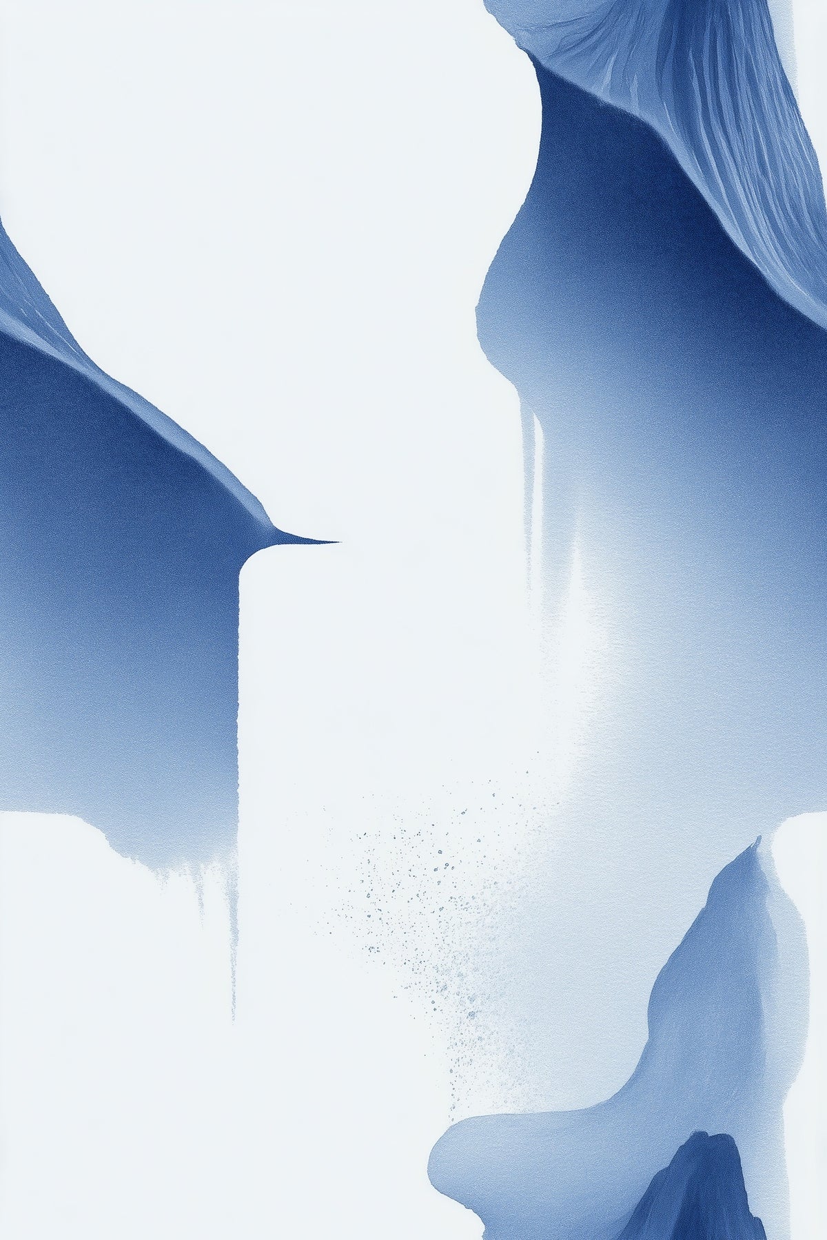 Sculptural Blue Fold Wallpaper with Airy Abstract Watercolor Forms