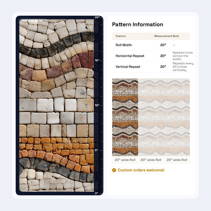 Travertine Mosaic Wallpaper Mediterranean Stone Tile Pattern Luxury Wall Decor
