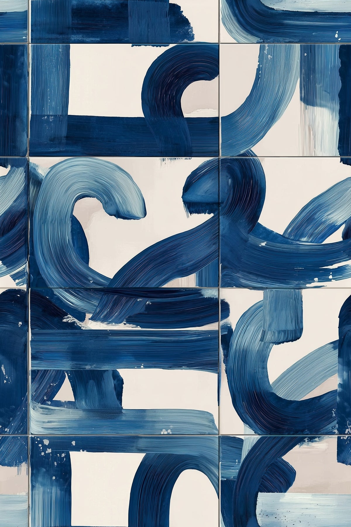 Blue Brushstroke Tile Effect Wallpaper with Abstract Curves