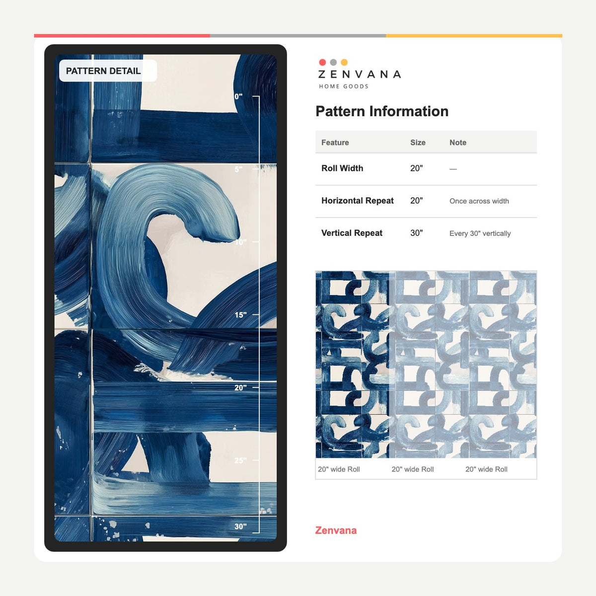 Blue Brushstroke Tile Effect Wallpaper with Abstract Curves