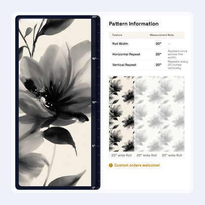 Black Floral Wallpaper Modern Botanical Neutral Statement Wall Decor