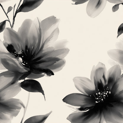 Black Floral Wallpaper Modern Botanical Neutral Statement Wall Decor