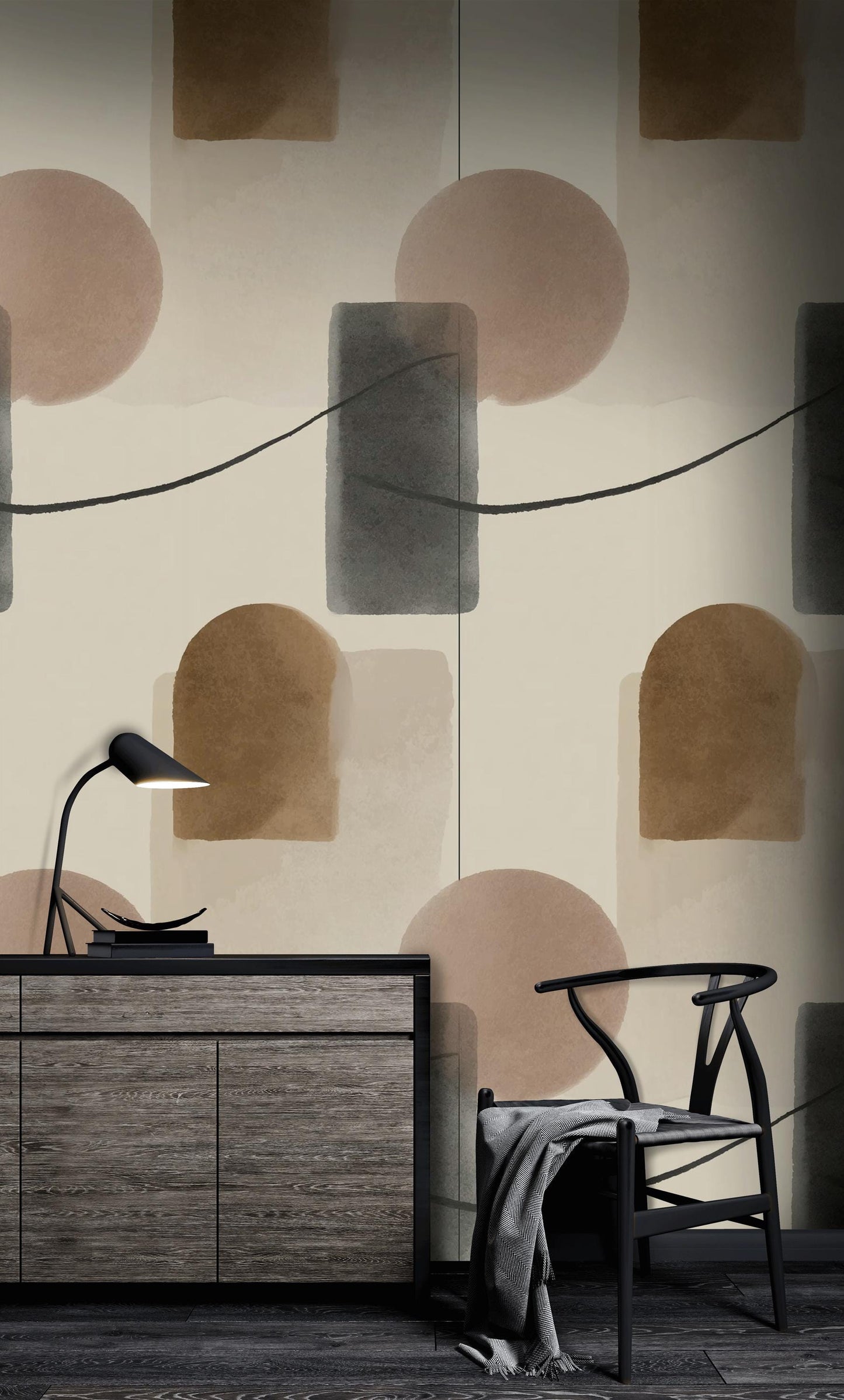 Abstract Geometric Wallpaper, Minimalist Wall Mural, Neutral Tones Peel and Stick Decor