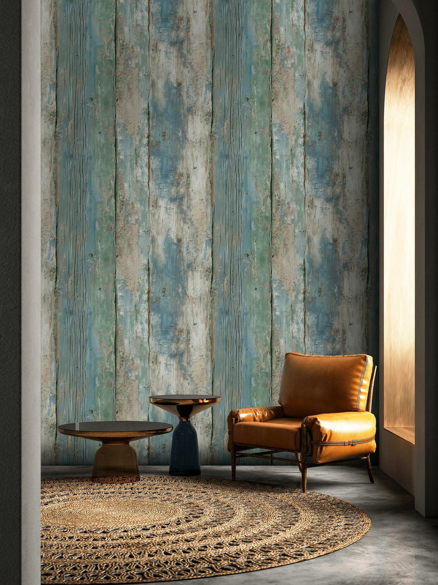 Coastal Blue Wood Plank Wallpaper: Shabby Chic Peel and Stick Mural