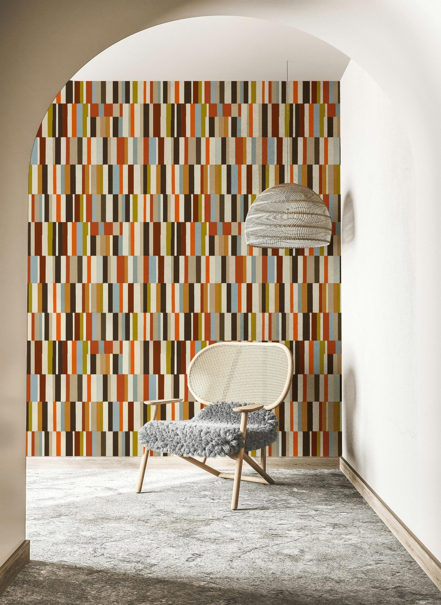 Mid-Century Modern Wallpaper, Retro Color Blocks Vertical Stripe Mural, Peel & Stick or Unpasted Panel