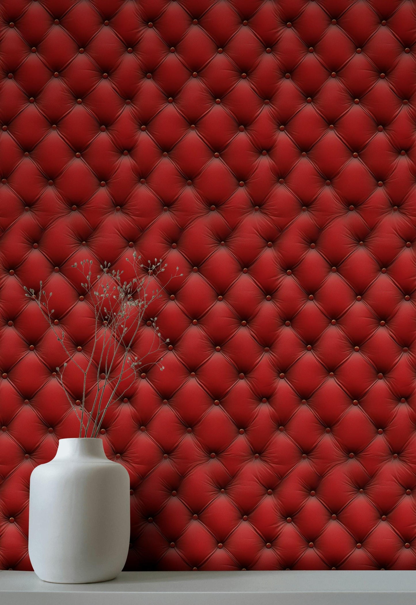 Red Tufted Texture Wallpaper, Chesterfield 3D Effect Vertical Panel, Peel & Stick or Unpasted Mural