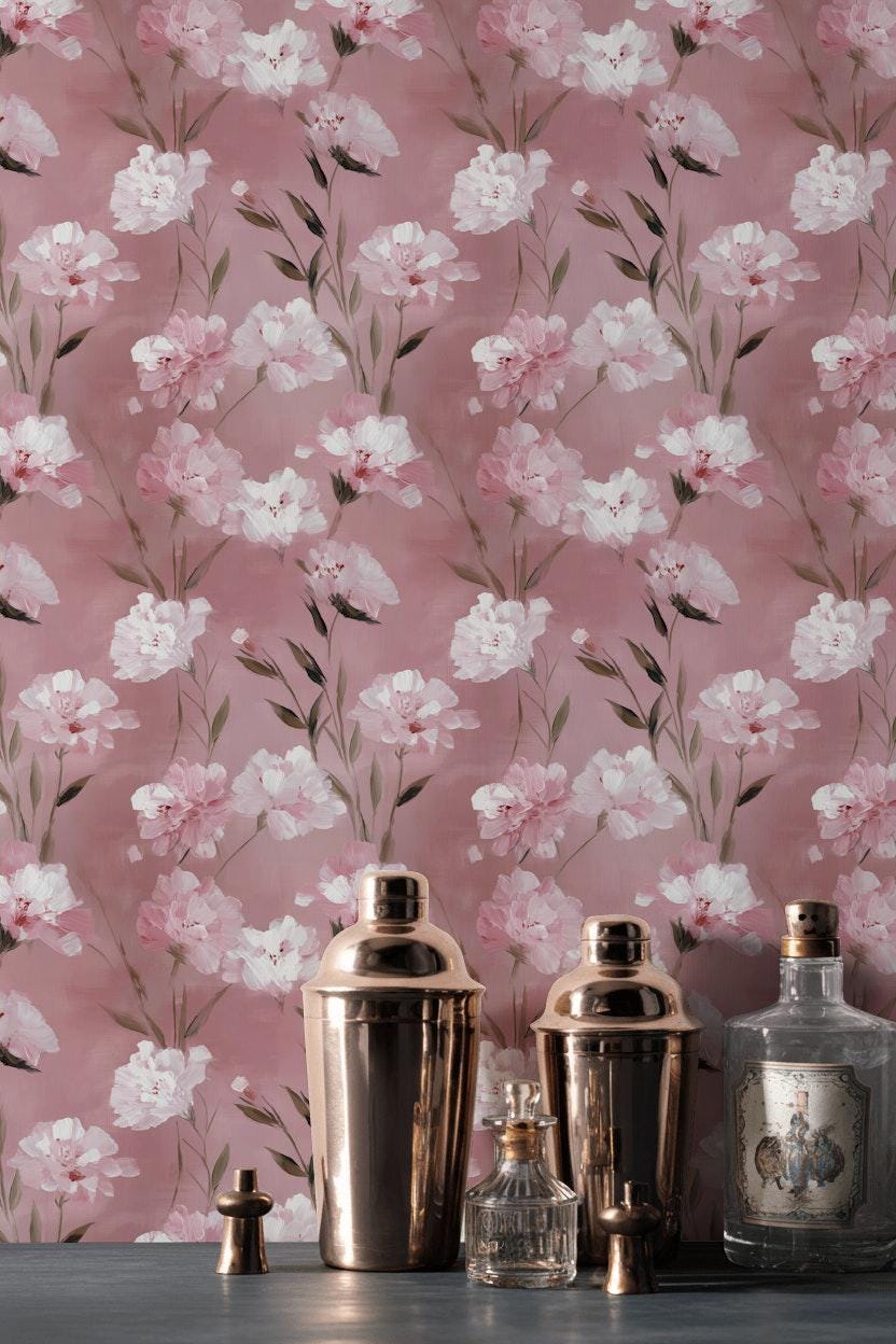 Romantic Pink Floral Wallpaper | Soft Textured Flower Wall Mural | Blush Peel and Stick Decor