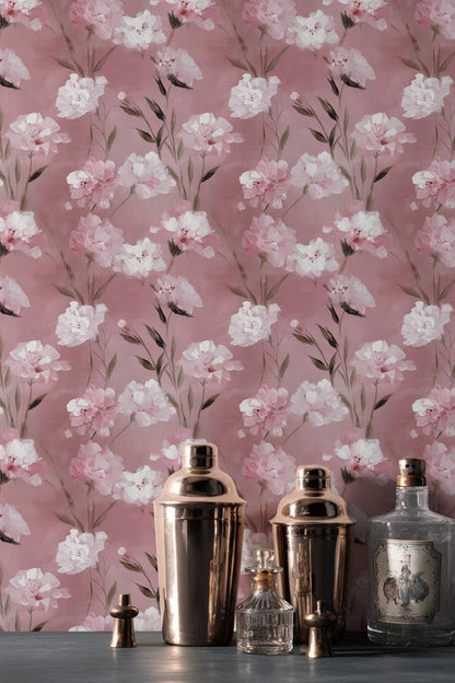 Romantic Pink Floral Wallpaper | Soft Textured Flower Wall Mural | Blush Peel and Stick Decor