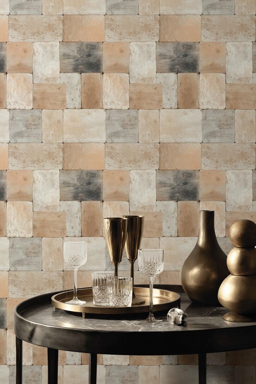 Rustic Brick Peel and Stick Wallpaper: Farmhouse Cabin Wall Mural