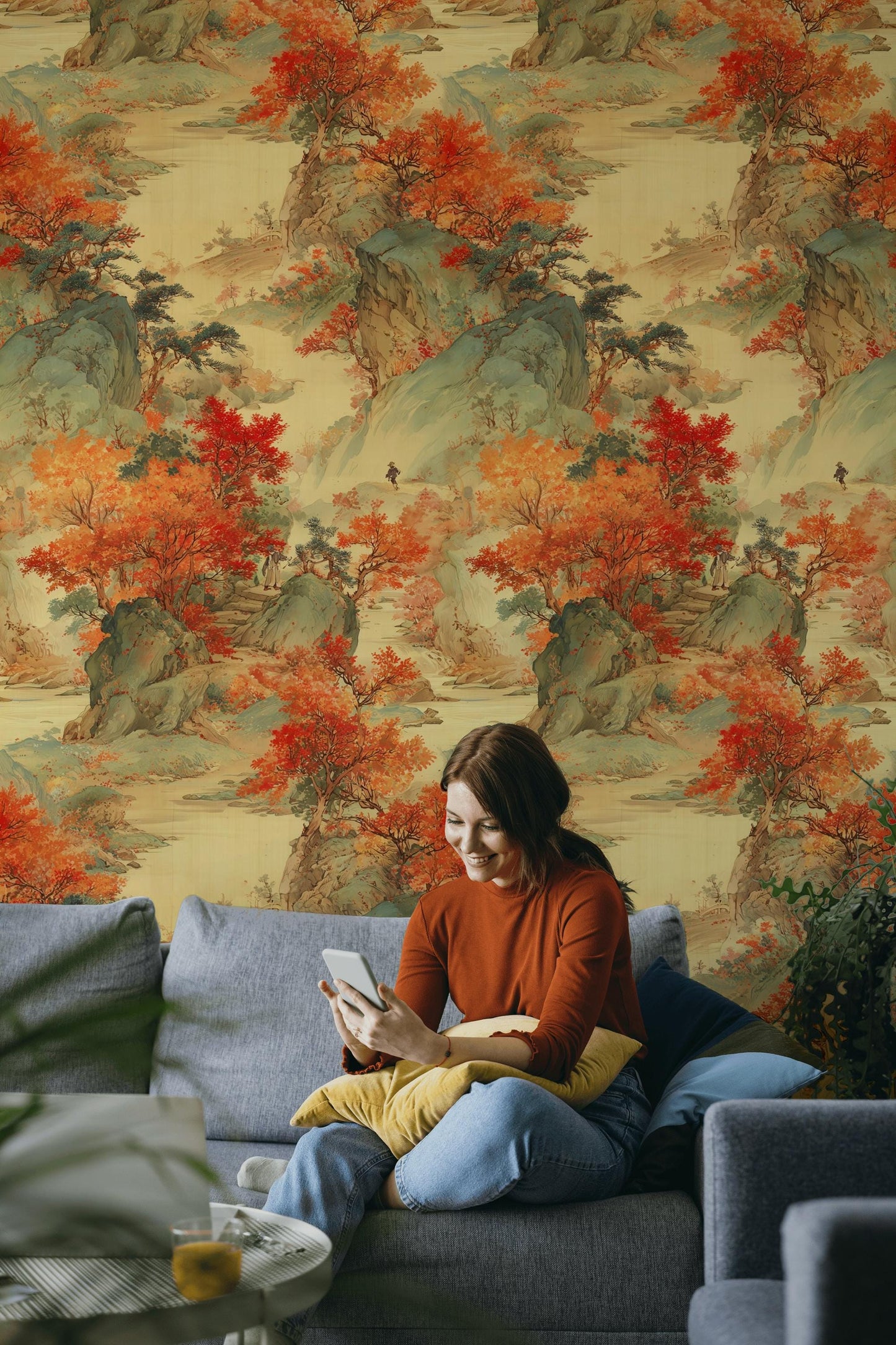 Oriental Landscape Wallpaper | Asian Mountain Wall Mural | Traditional Chinese Art Peel and Stick Decor