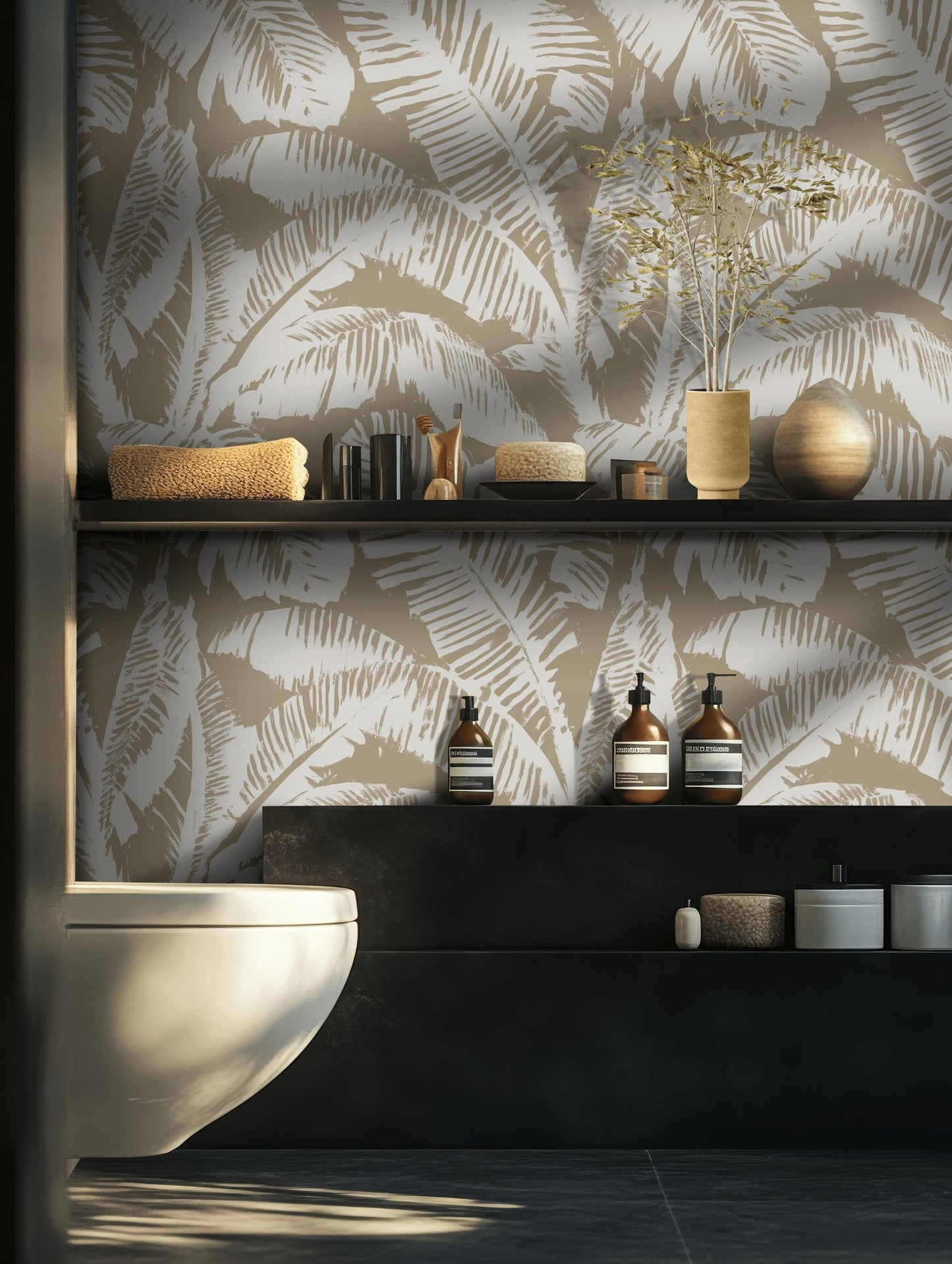 Minimalist Palm Leaf Wallpaper | Neutral Tropical Wall Mural | Beige Botanical Peel and Stick Decor