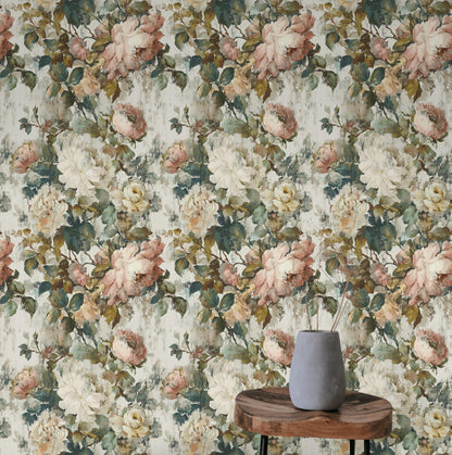 Vintage Floral Rose Wallpaper: Shabby Chic Peel and Stick Wall Mural