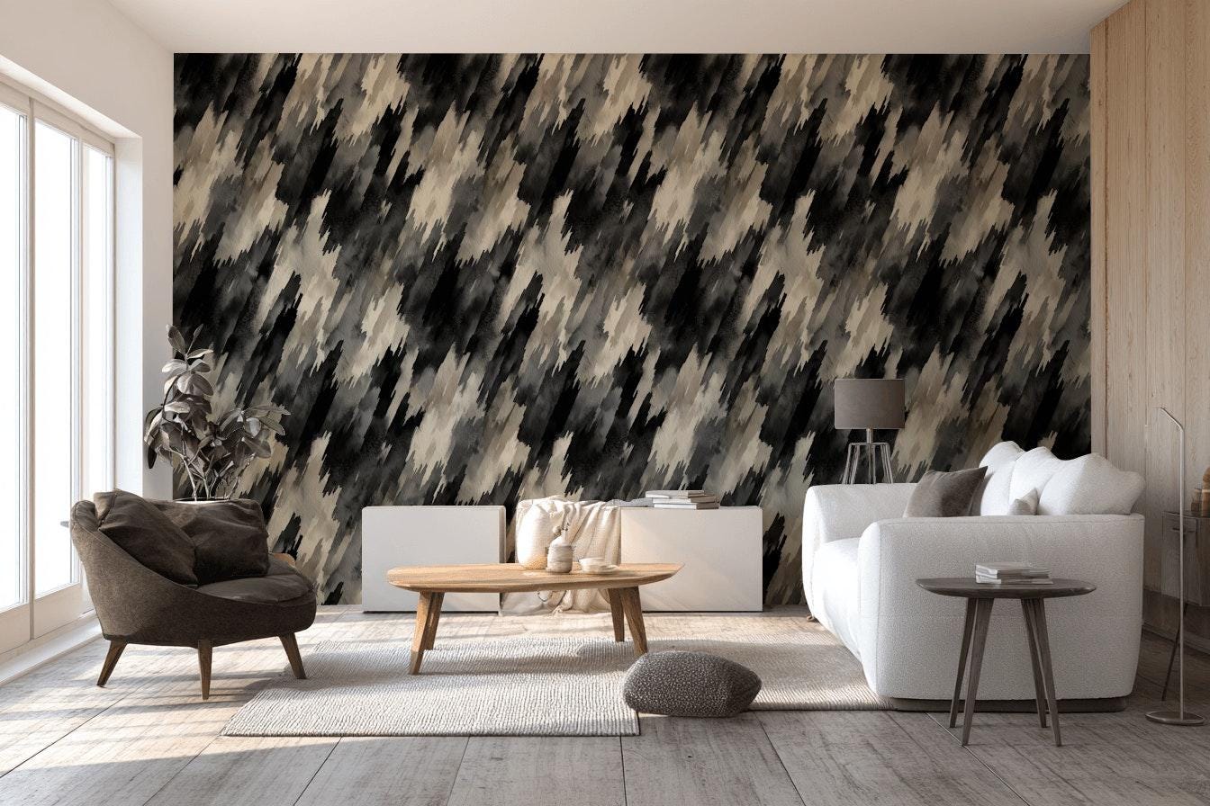 Abstract Diagonal Brushstroke Wallpaper, Black Gray Watercolor Peel & Stick or Unpasted Vertical Wall Mural