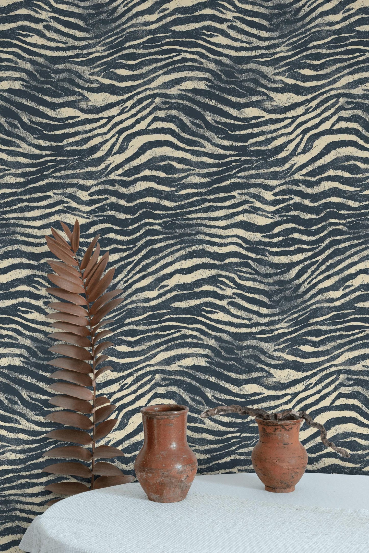 Navy Blue Zebra Print Wallpaper: Textured Peel and Stick Wall Mural