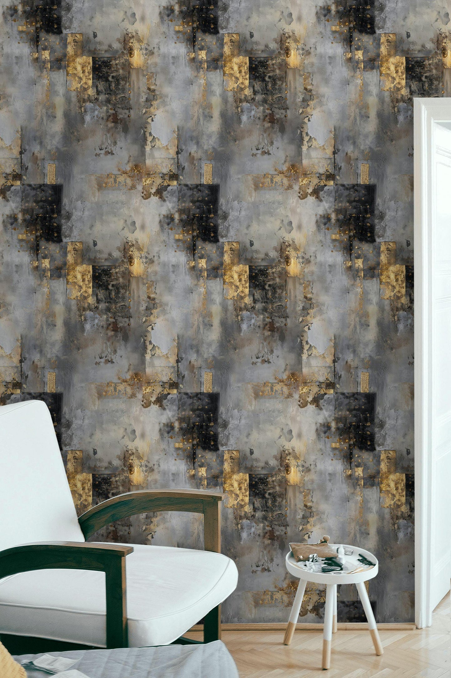Distressed Concrete Texture Wallpaper | Luxury Gold Grunge Wall Mural | Modern Peel & Stick Art