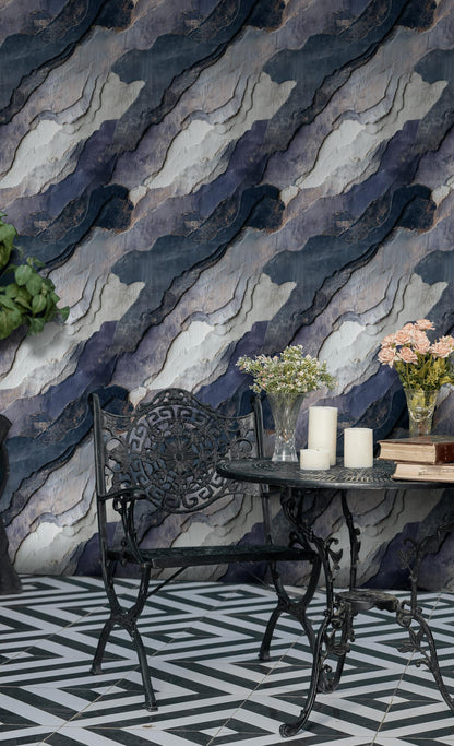 Navy Blue Stone Texture Wallpaper: Layered Abstract Peel and Stick Wall Mural
