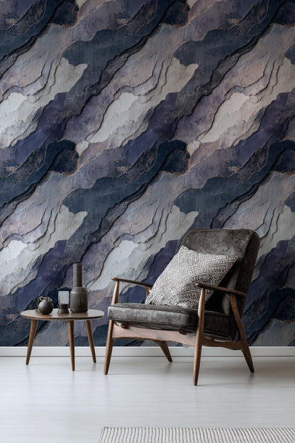 Navy Blue Stone Texture Wallpaper: Layered Abstract Peel and Stick Wall Mural
