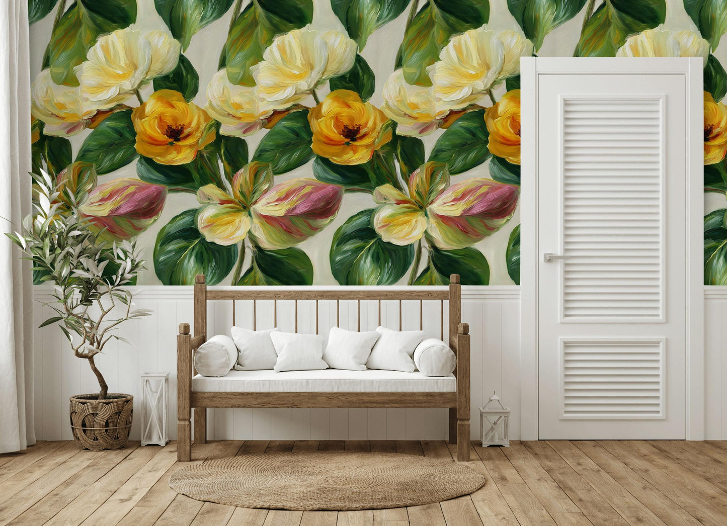 Floral Wallpaper Mural: Impasto Style Peel and Stick Decor