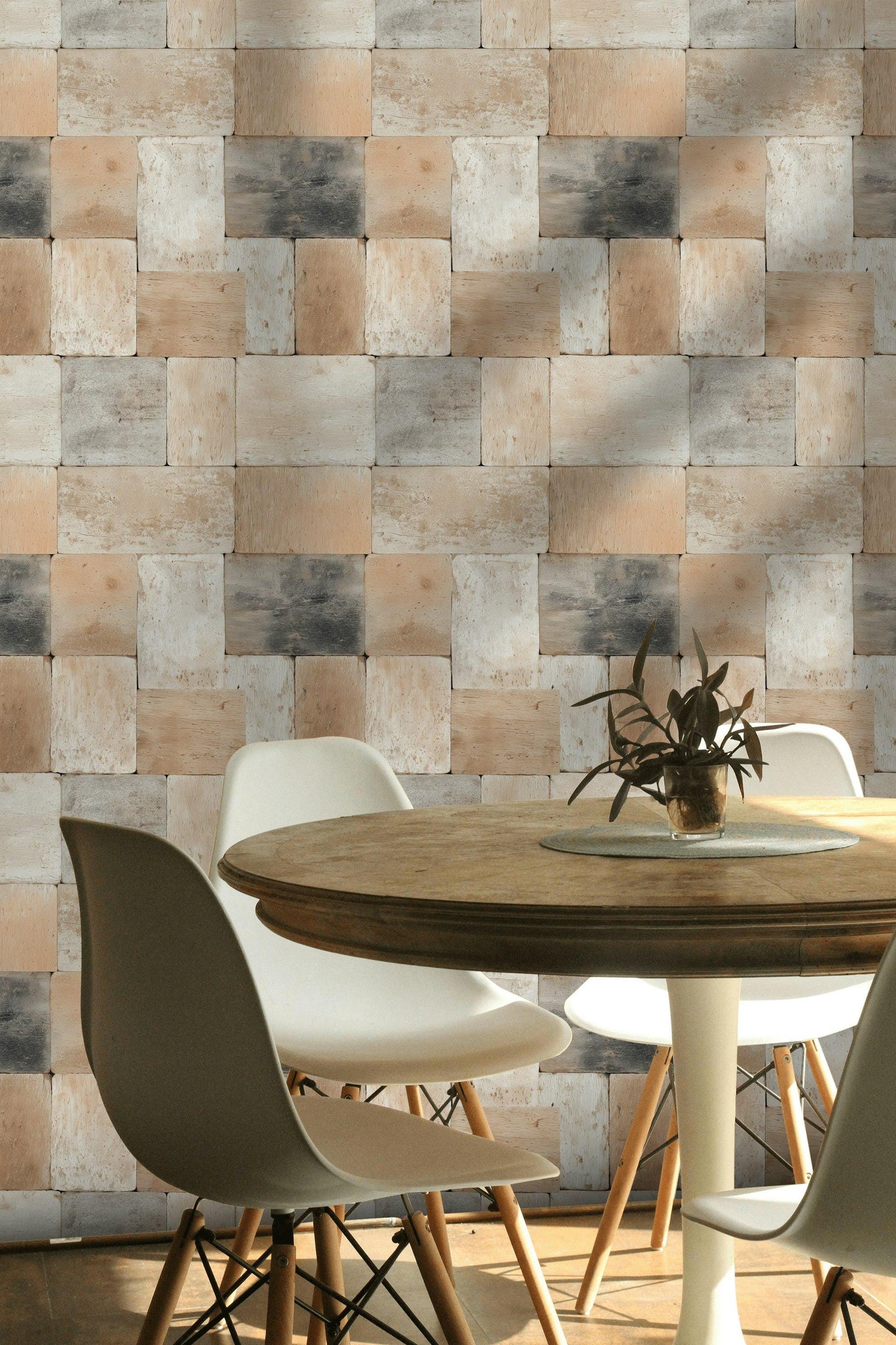 Rustic Brick Peel and Stick Wallpaper: Farmhouse Cabin Wall Mural