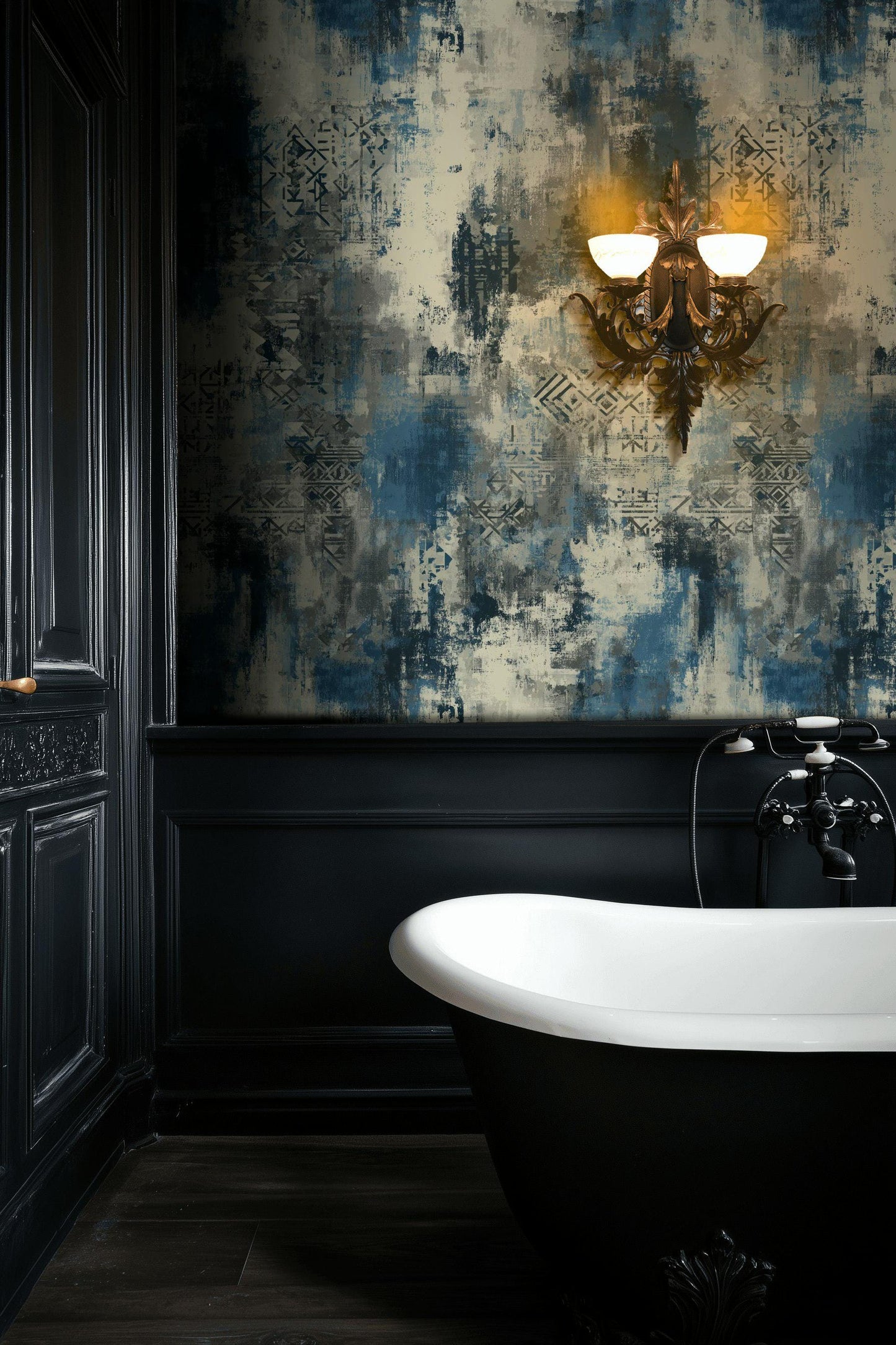 Abstract Blue Grey Wallpaper | Distressed Industrial Wall Mural | Modern Urban Peel and Stick Decor