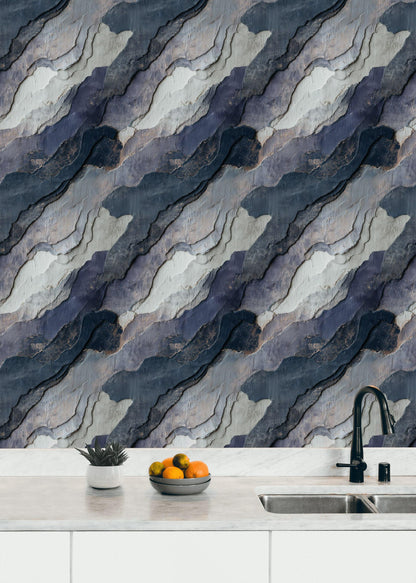 Navy Blue Stone Texture Wallpaper: Layered Abstract Peel and Stick Wall Mural