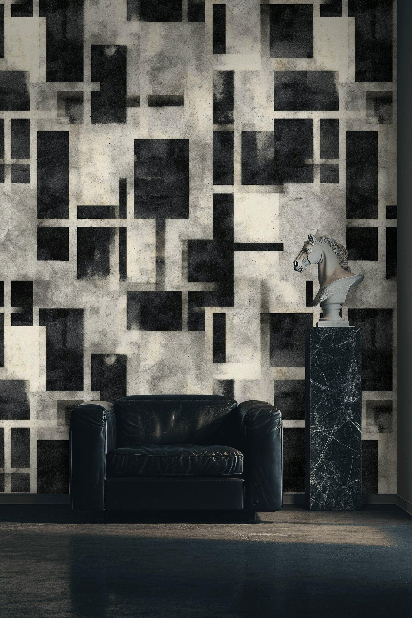 Black and White Geometric Grid Wallpaper Mural: Modern Peel and Stick