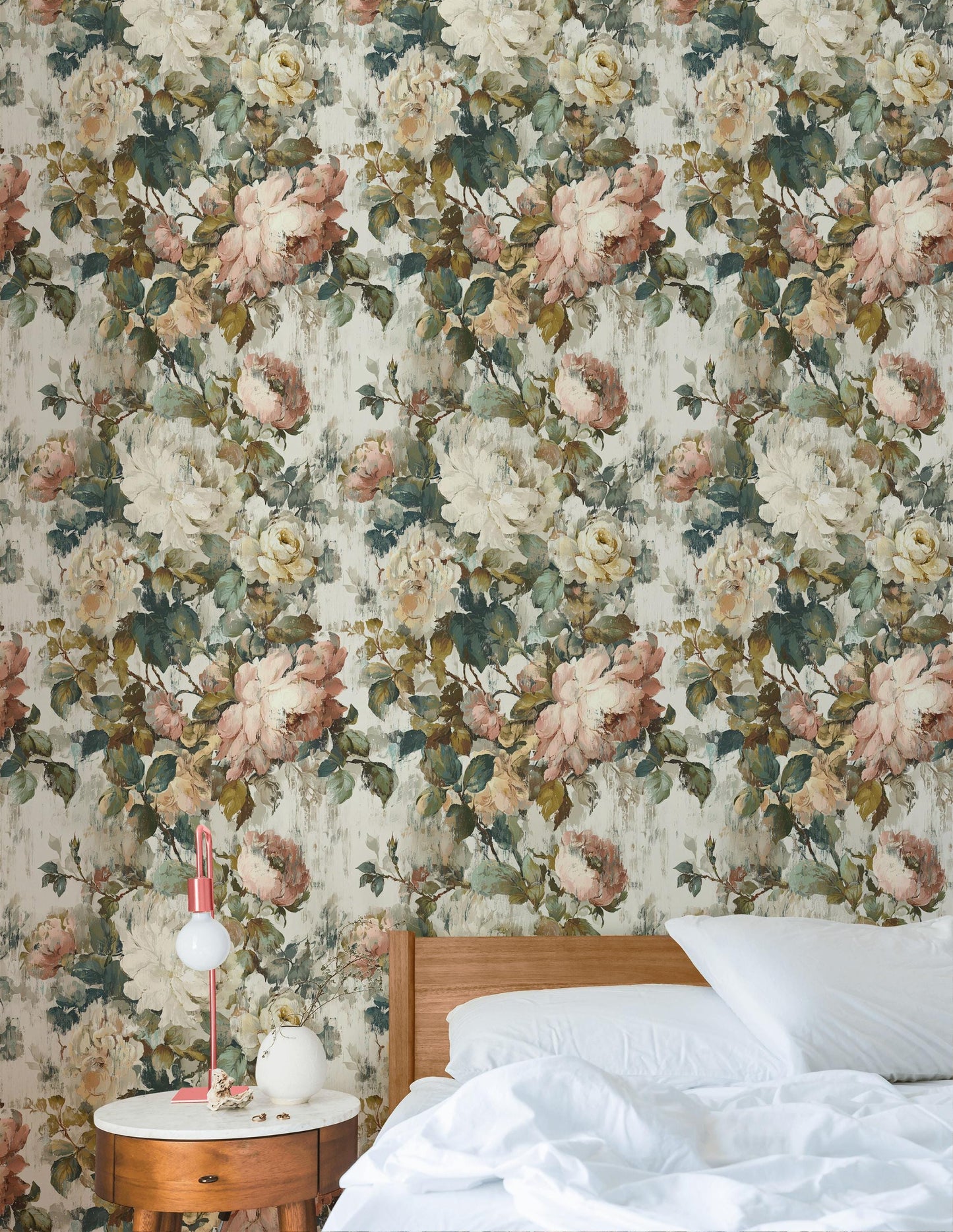 Vintage Floral Rose Wallpaper: Shabby Chic Peel and Stick Wall Mural