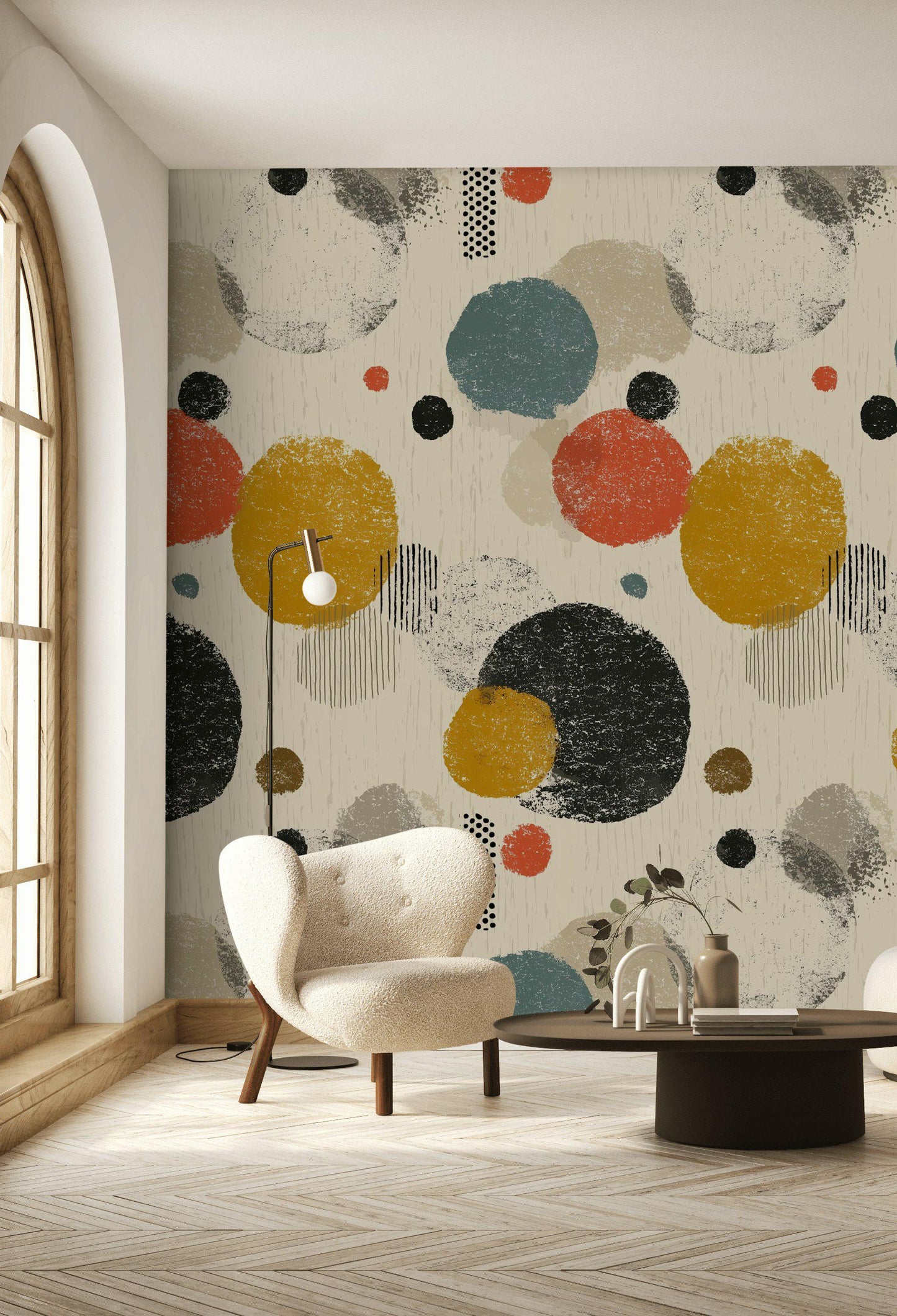 Mid-Century Modern Circles Wallpaper: Retro Boho Peel and Stick Wall Mural